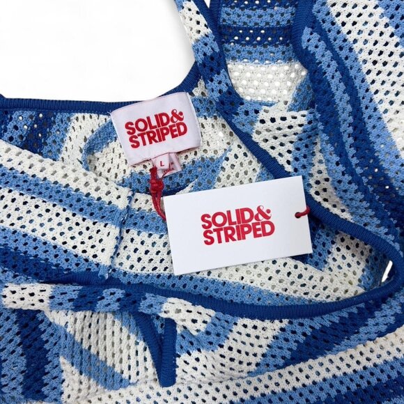 Solid & Striped NWT Coastal Knit Dress Blue White Striped $198 Beach Sheer Cover - Picture 3 of 5